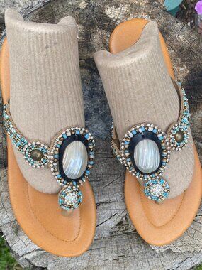 Chico's Beaded Sandals Size 8.5 Leather Soles